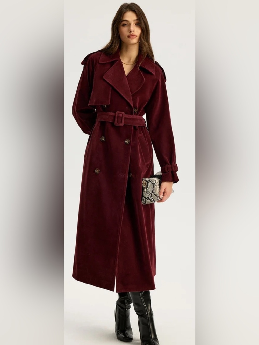 Vintage NWT’s Spiegel Leopard Lined Burgundy Velvet Belted Trench Coat Size 22W